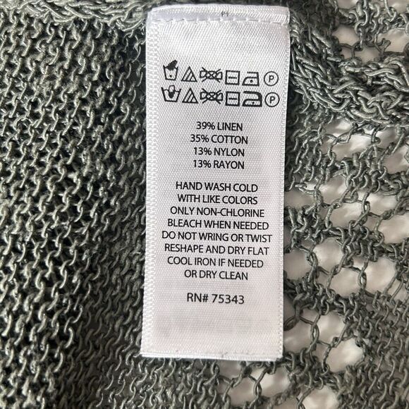 Tahari Linen Blend Cardigan Sz L Light Olive Green Open Front Coastal Neutral - Picture 5 of 8